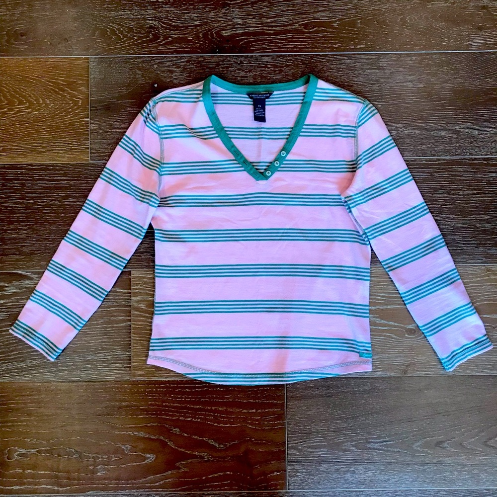 AE Pink and green striped shirt
